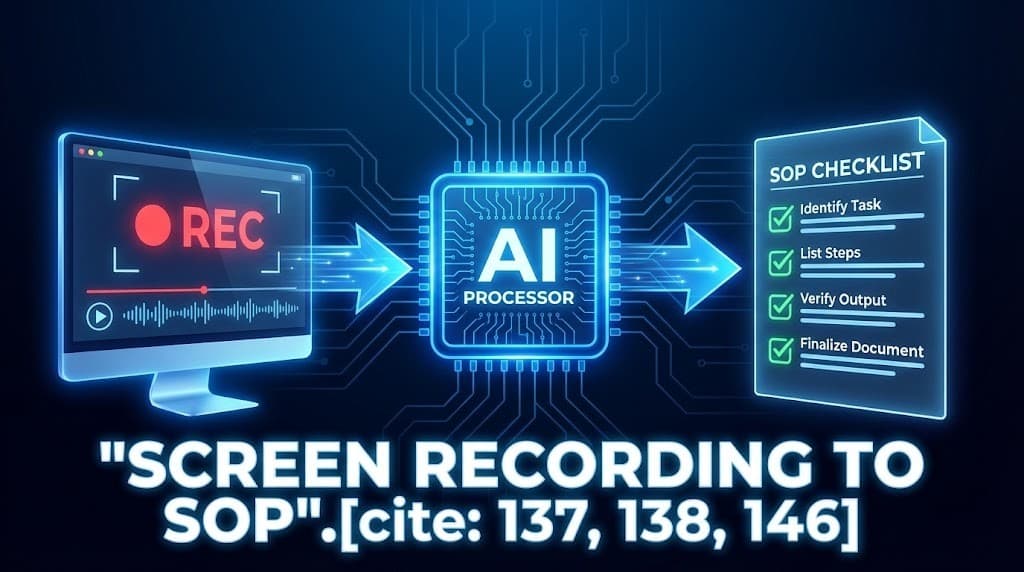 A manager recording a screen tutorial which transforms into a structured checklist document via AI