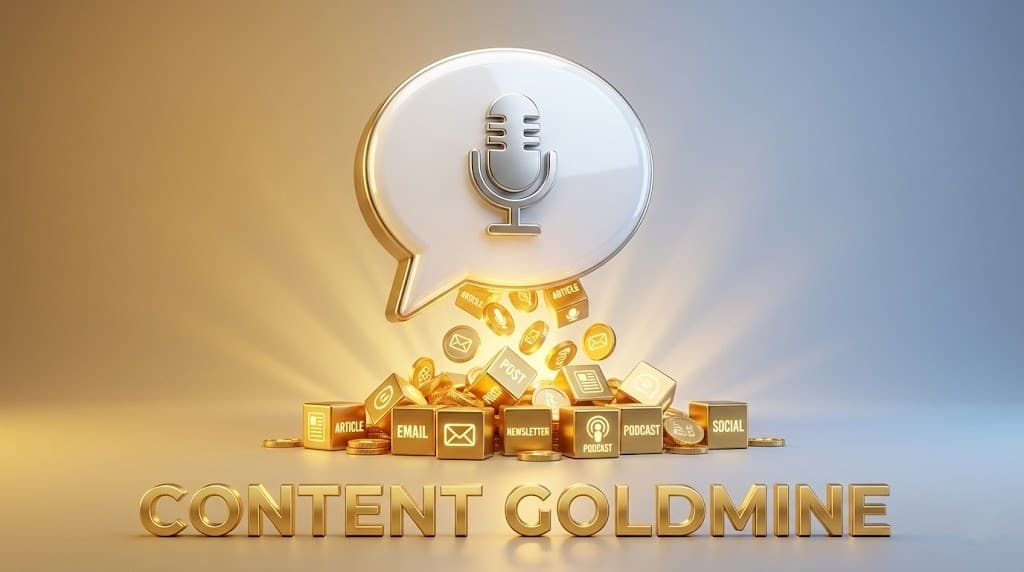 A speaker on stage with a digital overlay showing their words transforming into social media posts